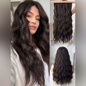 Dark Brown Clip in hair extensions 22 in Water Wave hair
